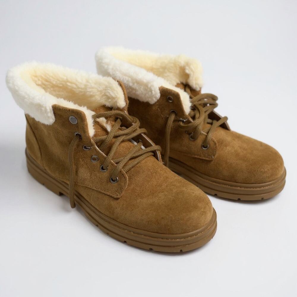 Brown short fuzzy winter boots women’s size 7(38)